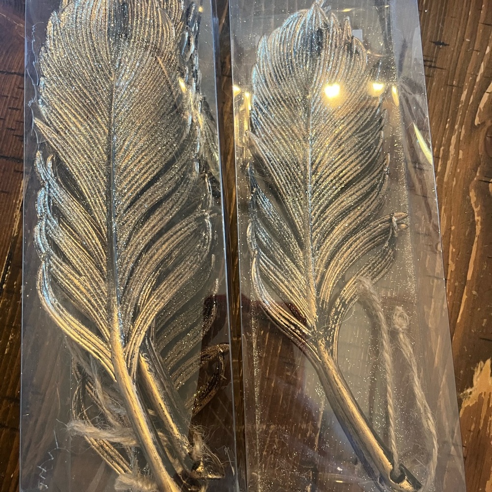 Hobby Lobby gold glitter Feather Ornaments
